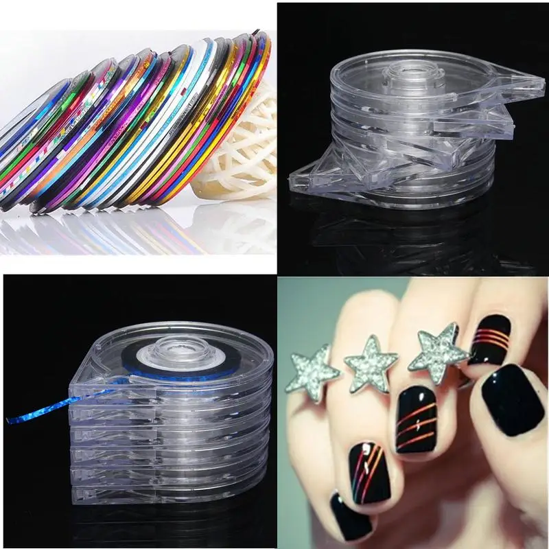 

10 Rolls Striping Tape Line Sticker Tips + 6 Layer Case Tool Box Holder Nail Art Manicure Decoration Professional