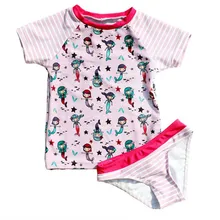 Funfeliz купальник с коротким рукавом для девочек из двух предметов, купальный костюм для девочек, милый детский купальный костюм с рисунком, детский купальный костюм 1-6Y