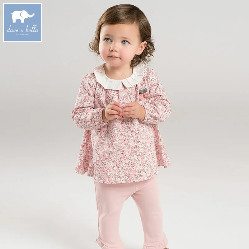

DB7366 dave bella spring baby girls clothing sets kids pink floral suit children toddler outfits high quality clothes