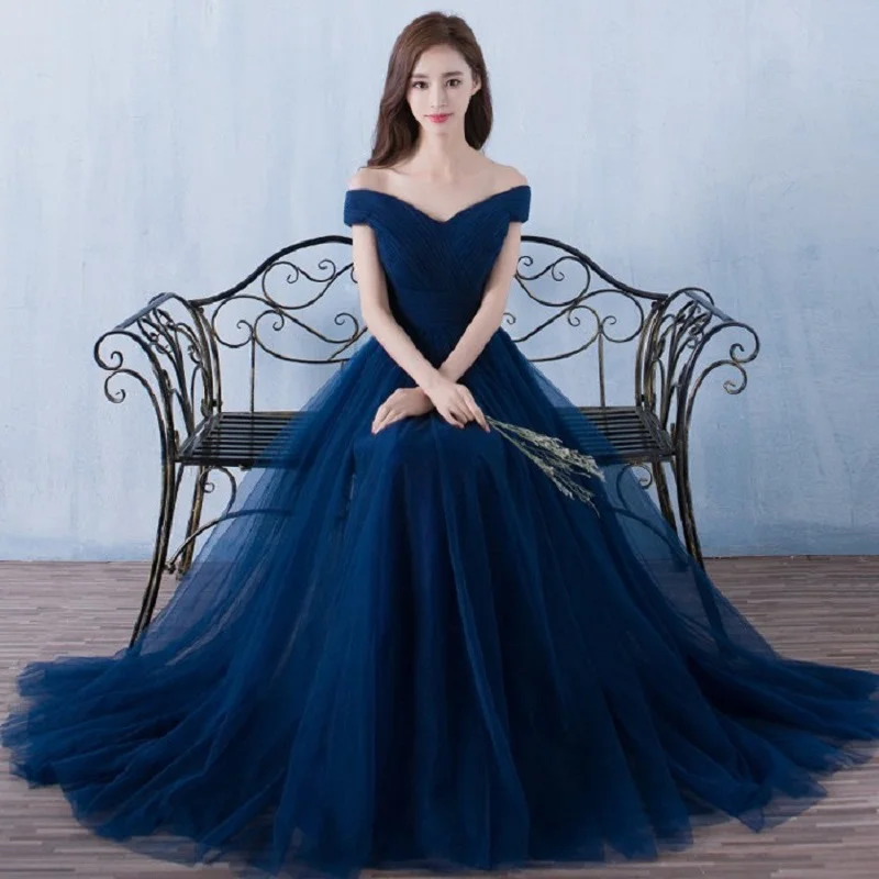 Элегантные длинные королевские синие вечерние платья с открытой спиной Кружевное платье макси на вечернику Платья для вечеринок и выпускного вечера - Цвет: Тёмно-синий