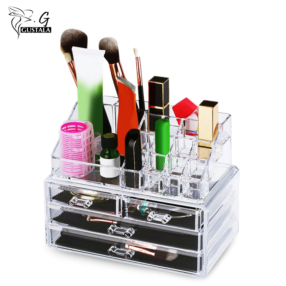 

Gustala 2pcs Acrylic Makeup Organizer Jewelry Cosmetics Storage Display Boxes Makeup Brush Brushes Box