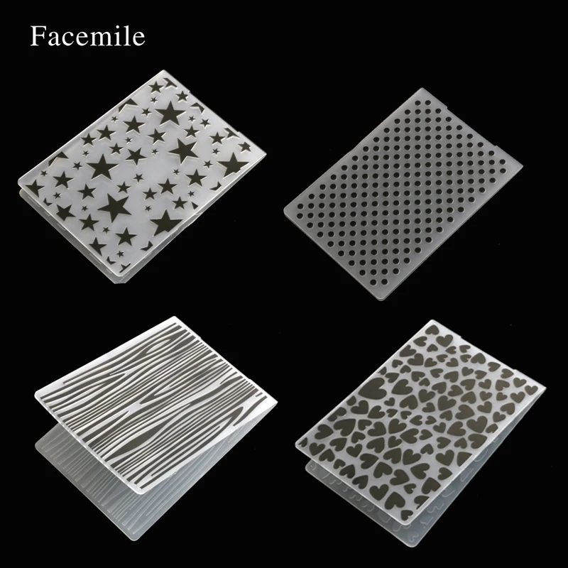 

Facemile 1PCS Plastic Gift Heart Dot Star Bark Tree Texture Embossing Folder For Scrapbook DIY Album Card Tool Template Stamp