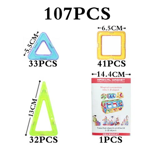 LittLove 107 шт. большой размер магнитные строительные блоки модели игрушки наборы Магнитный конструктор кирпич техника Развивающие игрушки для детей - Цвет: Прозрачный