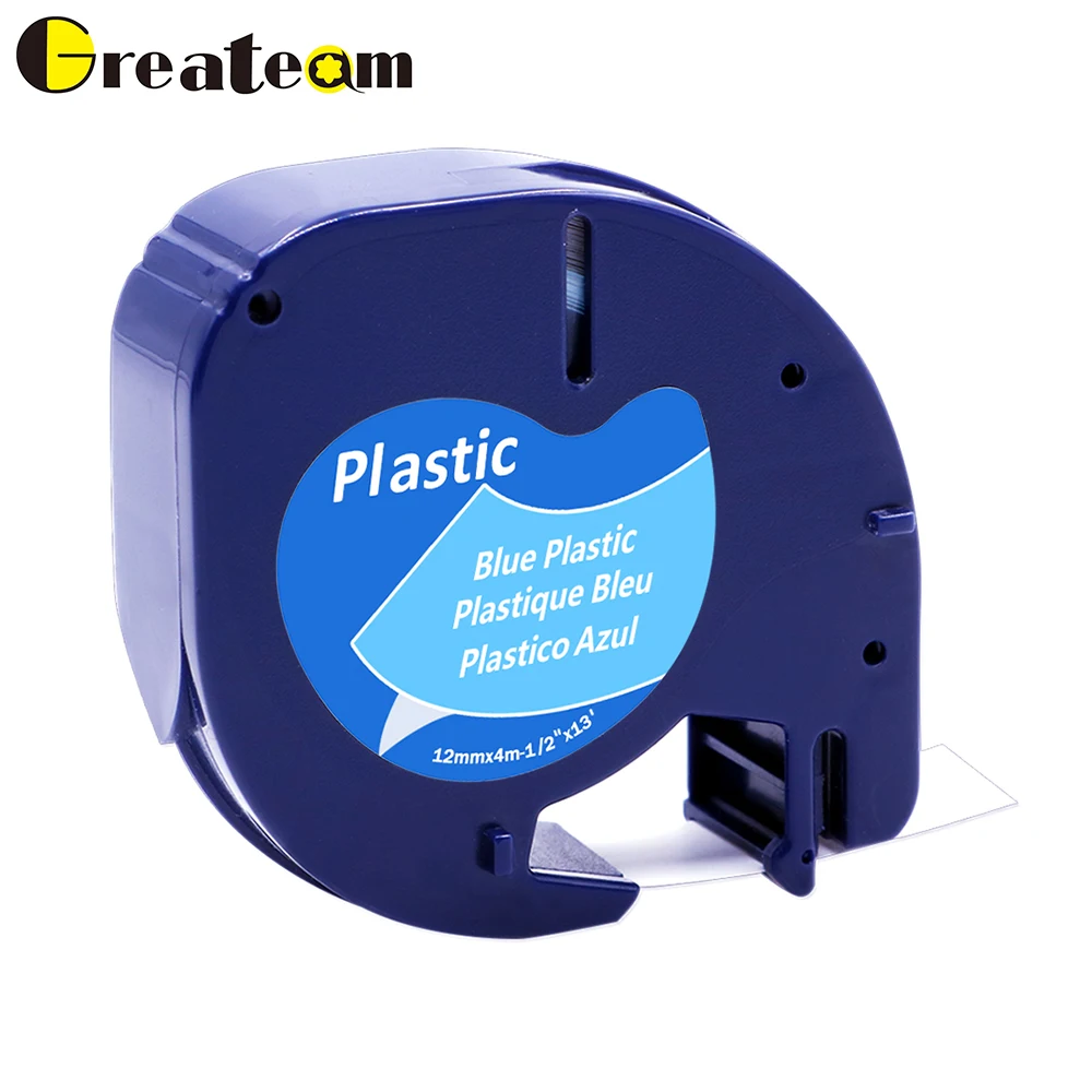 

Greateam 1pcs 91205 Compatible DYMO LetraTag 91205 91225 91335 59426 Self-Adhesive Black on Blue 12mmx4 m Label Tape
