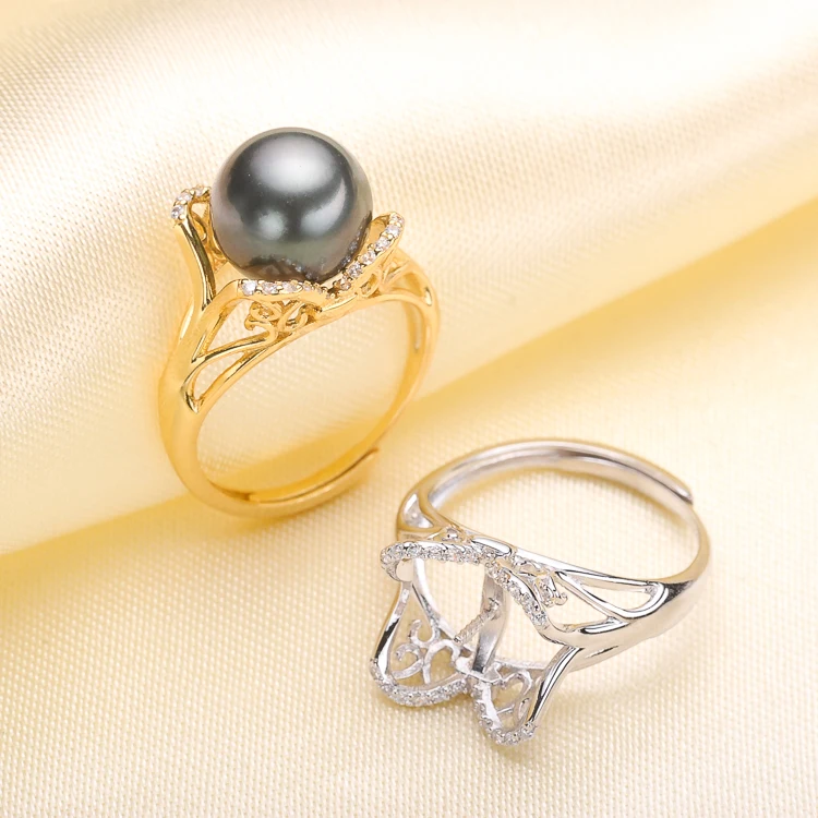 

S925 Sterling Silver Rings Settings DIY Pearl Rings Components For 8-10mm Pearl Rings Jewelry Fittings Silver&Gold Color 3Pieces