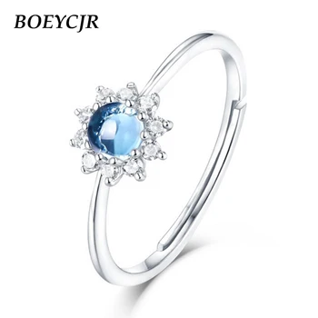 

BOEYCJR S925 Silver Trendy Sunflower Topaz Opal Fine Jewelry Adjustable Gemstone Rings for Women Engagement Gift anillo anneau