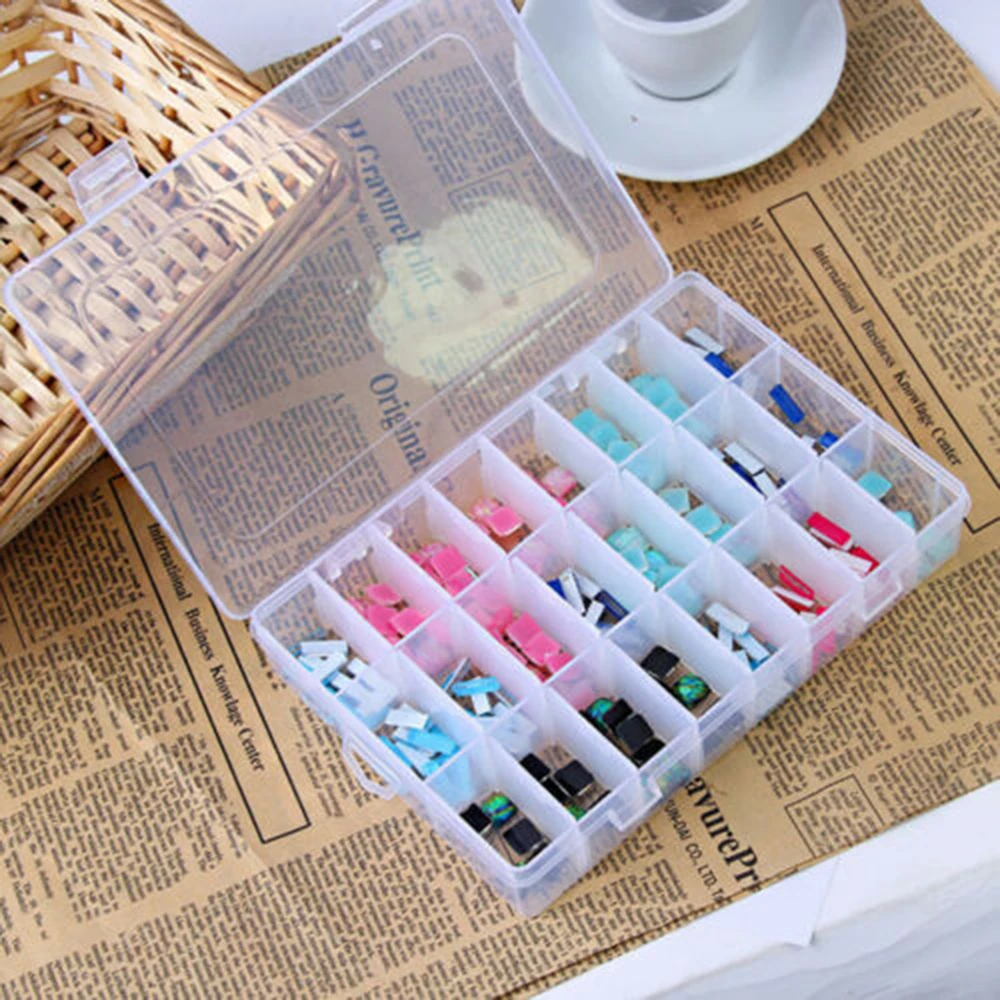 

New Empty 24 Compartments Plastic Clear Box False Nail Art Tips Rhinestones Display Stand Holder Manicure Tool Organizer Storage