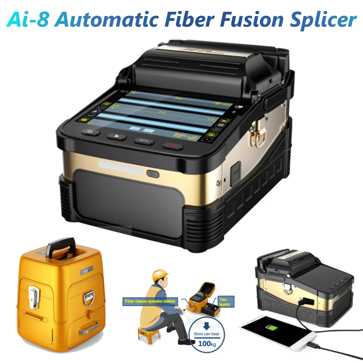 

Ai-8 3 in 1 Automatic Optical Fiber F usion Splicer 5 Inch TFT Display Intelligent Welding Splicing Machine