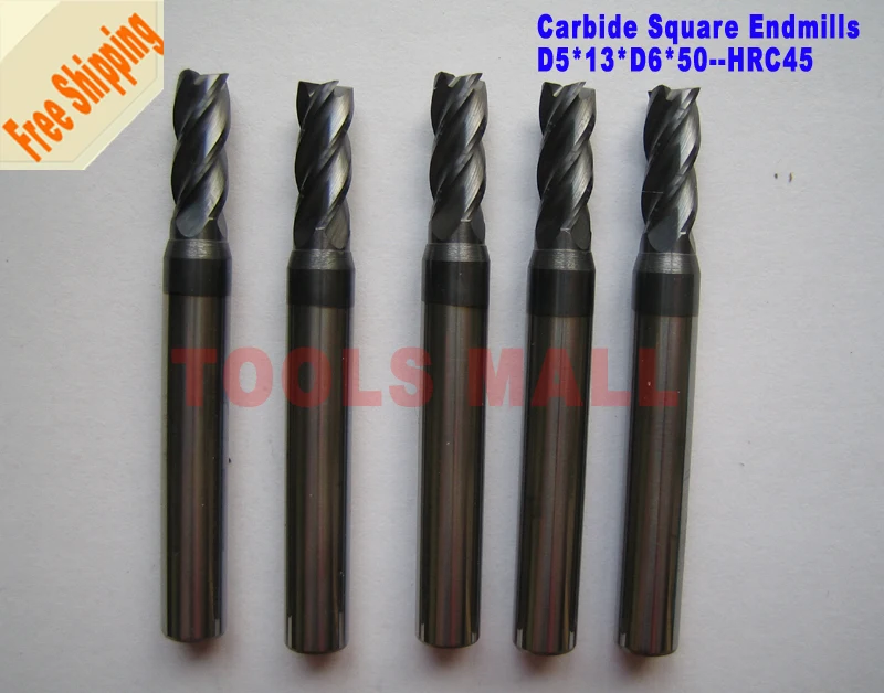 

5pcs D5mm Tungsten Carbide Square End mill Four Flutes HRC45 Milling cutters CNC Spiral Router bits CNC tools