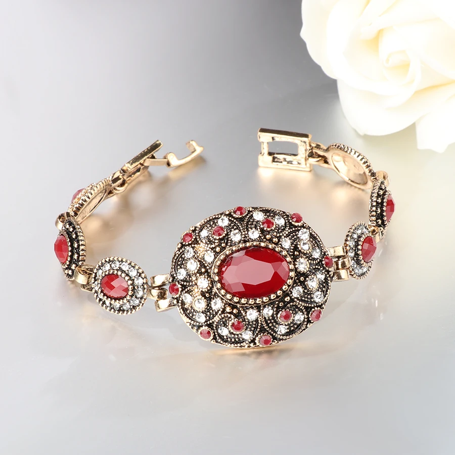 Горячее предложение, богемский золотой браслет, роскошный красный Хрустальный цветок, браслеты для женщин, индийские турецкие ювелирные изделия