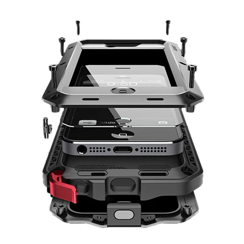 

Luxury Doom Armor Shock Dropproof Rain-Waterproof Metal Case for IPhone 4S 4 with Tempered Glass Aluminum Silicon Housing Cover