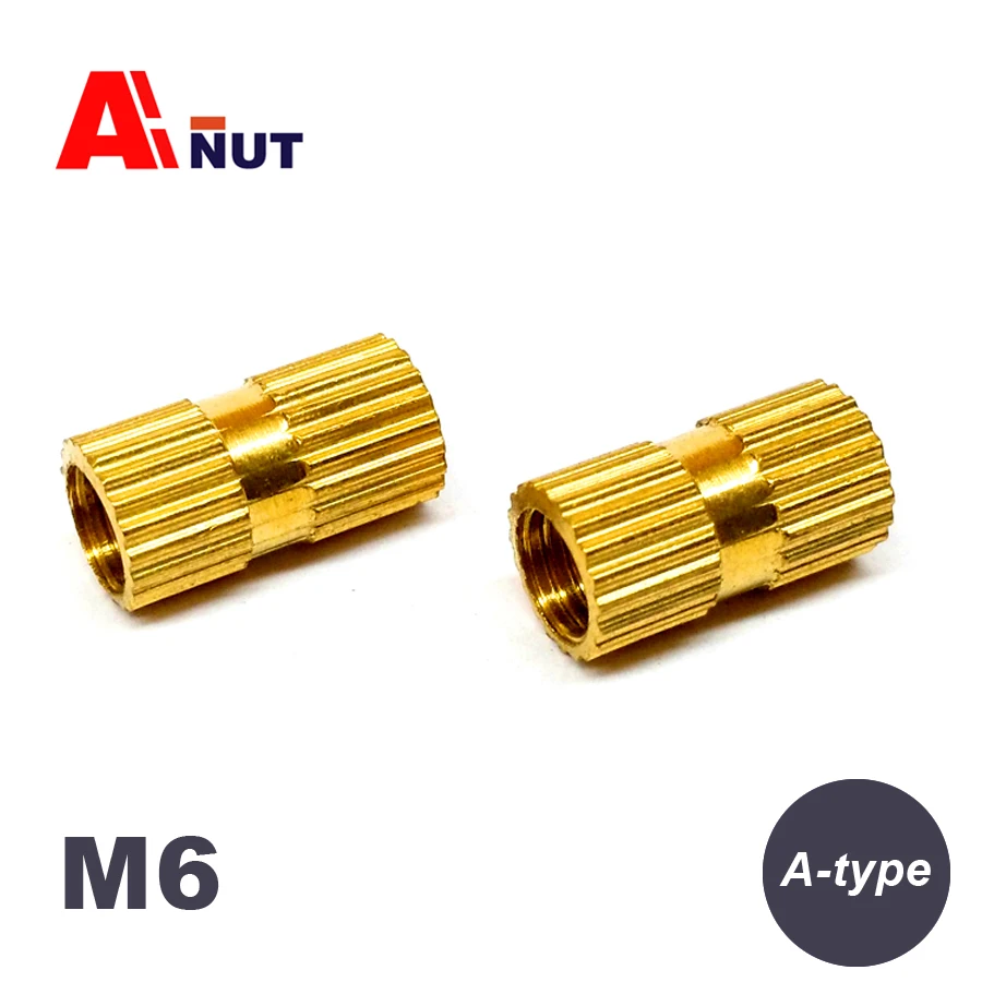 A TYPE, m6 insert nut , precision brass knurled insert nuts ,m6 brass