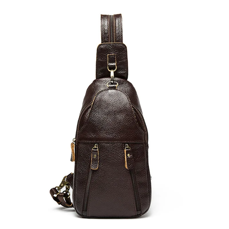 

Factory direct casual retro soft Genuine Leather Men's chest bag solid color retractable handle men's Messenger bags