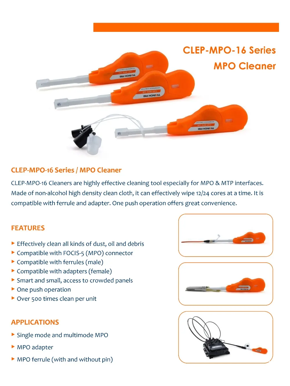 CLEP-MPO-16C очиститель MPO волоконно-оптический инструмент для очистки для MPO и MTP разъемов, 500+ очищает разъем OptiTip