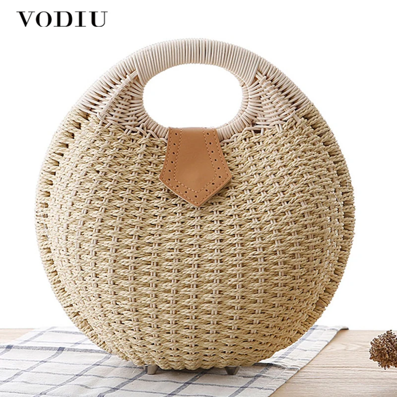 Summer Beach Bag Straw Bag Shell Shaped For Ladies Women's Fashion Handbags Handmade Bohemian Bali Rattan Handbags Women Purse