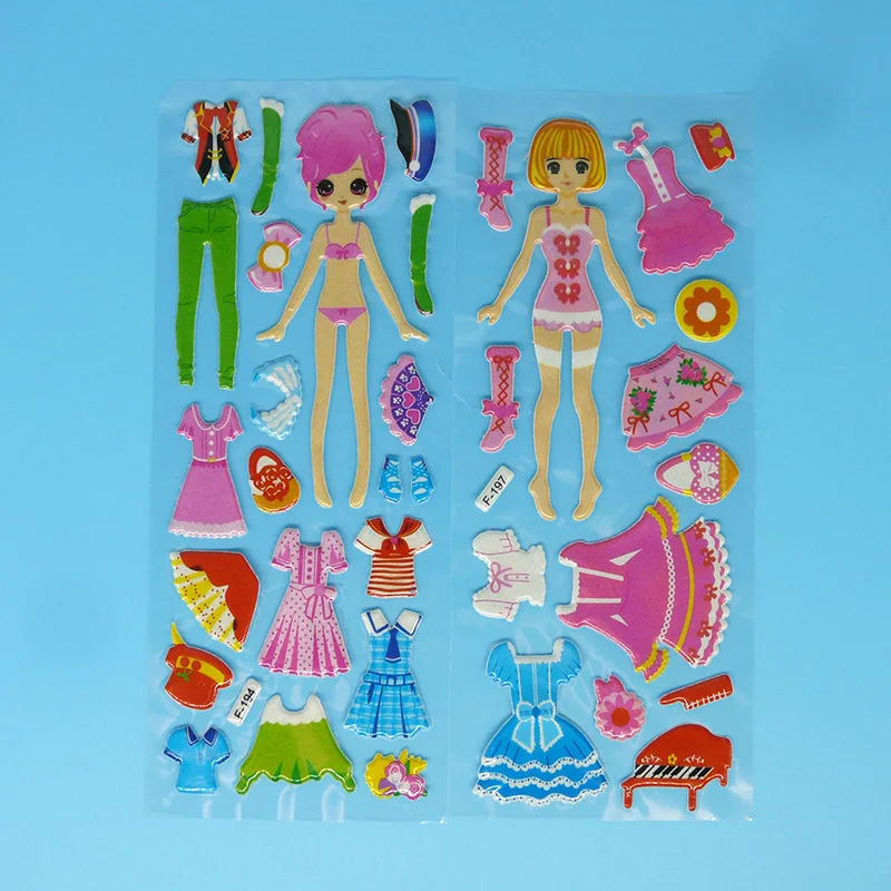 60 листов/партия 3D пышные объемные наклейки платье для девочек Одежда для переодевания детские игрушки смешанные мультфильм Kawaii Наклейки игрушки для детей