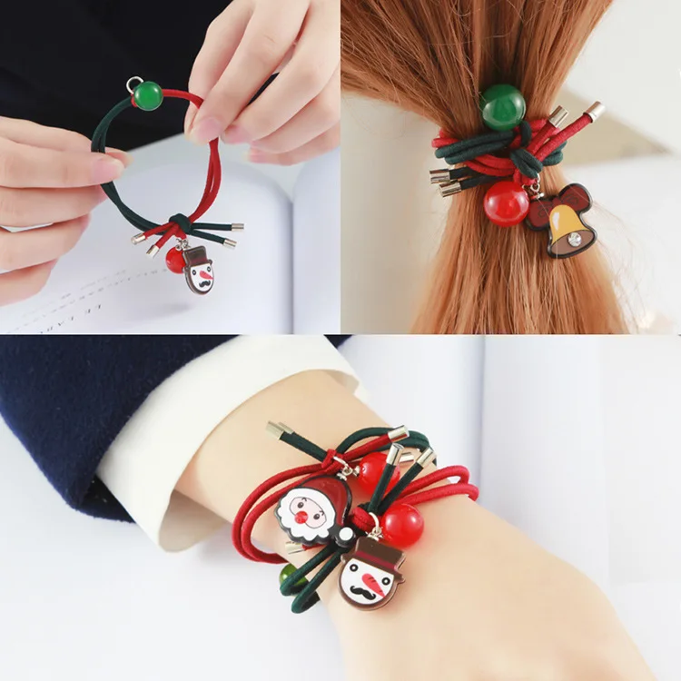 

Korean version hairdressing Spring and Autumn New Christmas Head Rope Elk Old Man Bell Red and Green Ball Knotting Hair Ring