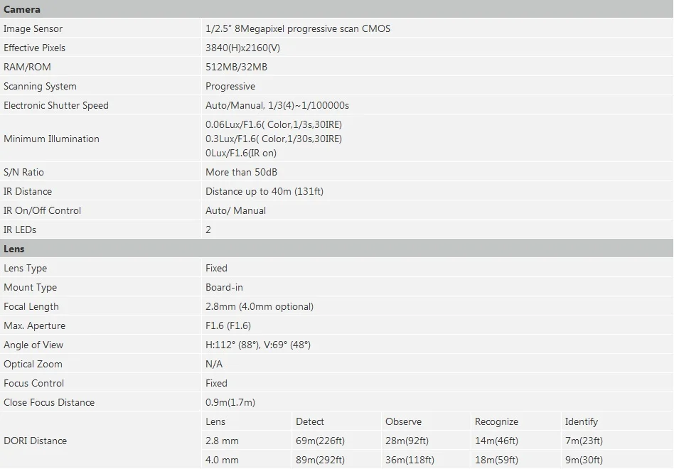 IPC-HFW4831E-SE Specifications 1