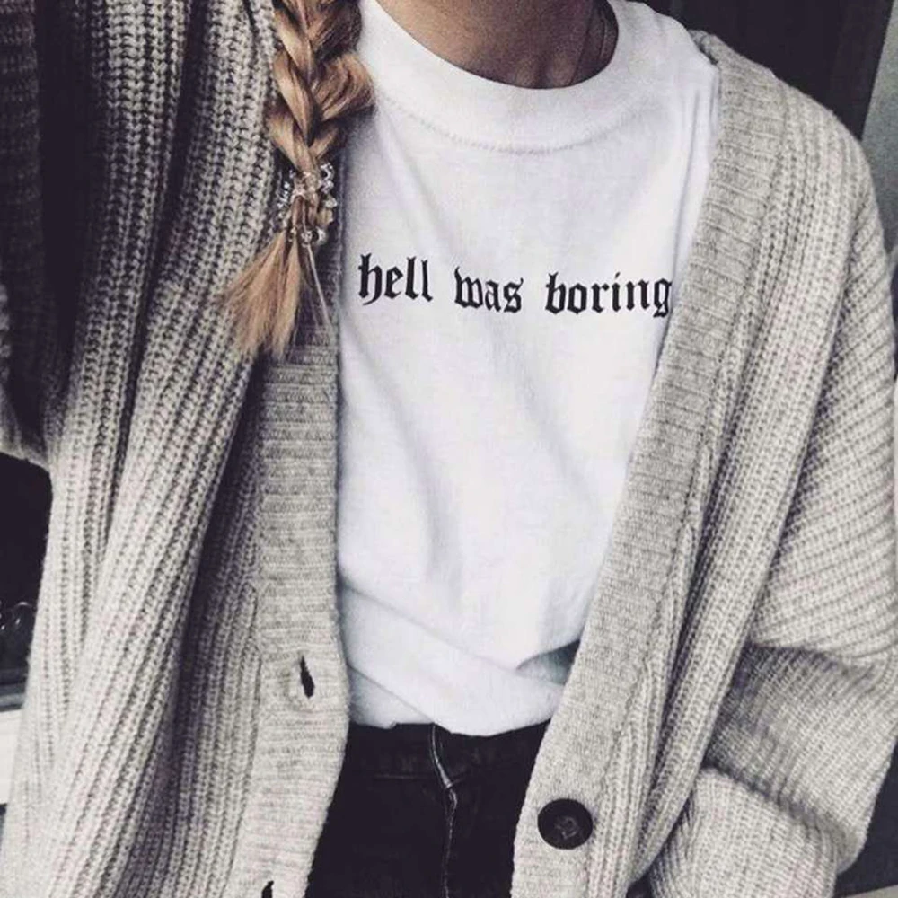 Hell Was Boring Футболка женская tumblr гранж уличный стиль футболка хипстеры Летняя мода