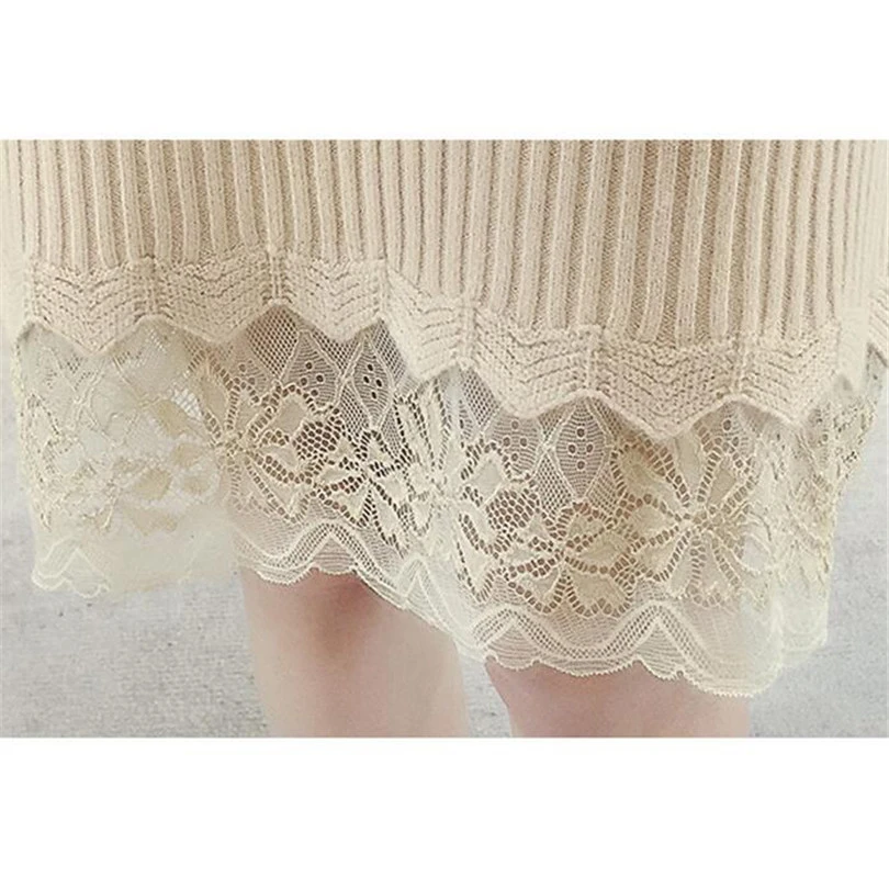 Женское трикотажное платье свитер с высоким воротником и кружевом|knitted dress|sweater
