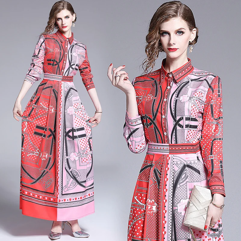 

2019 Spring Summer Fall Runway Vintage Floral Print Collar Long Sleeve Empire Waist Women Lady Party Casual A-Line Maxi Dress