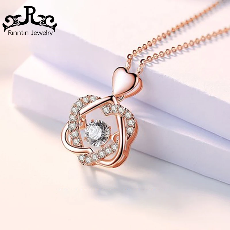 

ORSA JEWELS 2019 Female Rose Gold Silver Color Necklace with Flower Shape Pandent For Women Party Valentine's Day gift DLN10