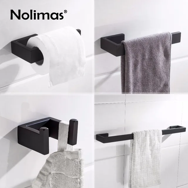 Matte Black Sus 304 Stainless Steel Bathroom Hardware Set Robe Hook Matte Black Sus 304 Stainless Steel Bathroom Hardware Set Robe Hook Towel Bar Toilet Paper Holder