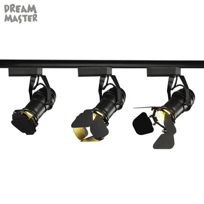Pista do Vintage Loja de Roupas Pista com Barndoor E27 Luz Loft Industrial Ferroviário Holofotes Luz Negra Lâmpada Luminárias Loja 8 High Quality e27 track light