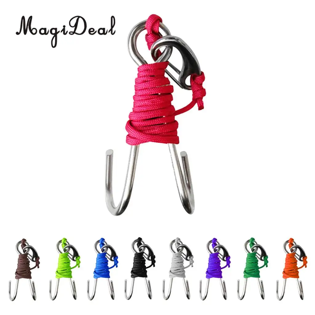 MagiDeal Strong Durable Scuba Diving Double Dual 316 Stainless Steel Reef Hook With Line for Underwater Photographers Supplies