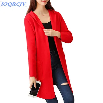 

Cardigan sweater Women 2018 spring autumn knit Hooded jacket Thicken Plus size tops Black red khaki Sweaters female IOQRCJV N077