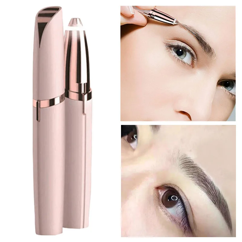 

Hot Mini Electric Eyebrow Trimmer Brows Pen Hair Remover Painless Multifunction Lipstick Eye Brow Razor Epilator with LED Light