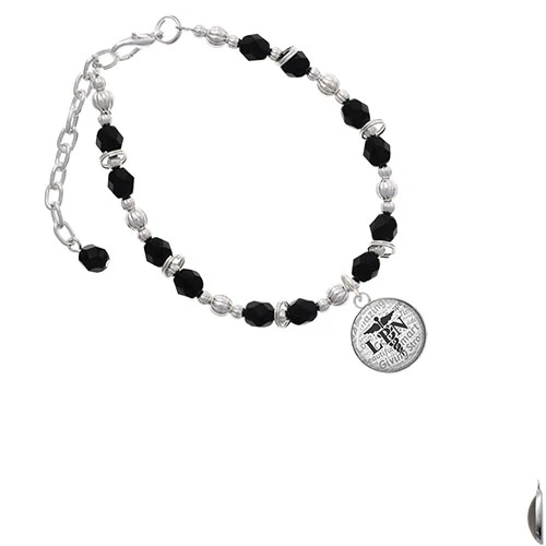 Silvertone Domed Black LPN Black Beaded Bracelet