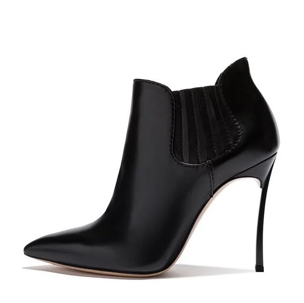 New Arrivals Black Leather Women Ankle Boots Pointed Toe Blade Heels
