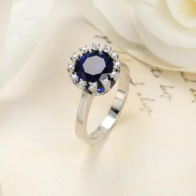 Роскошное настоящее кольцо из серебра 925 пробы, 1Ct, голубой Фианит, свадебные ювелирные изделия, кольца для помолвки для женщин, свадебные ювелирные изделия