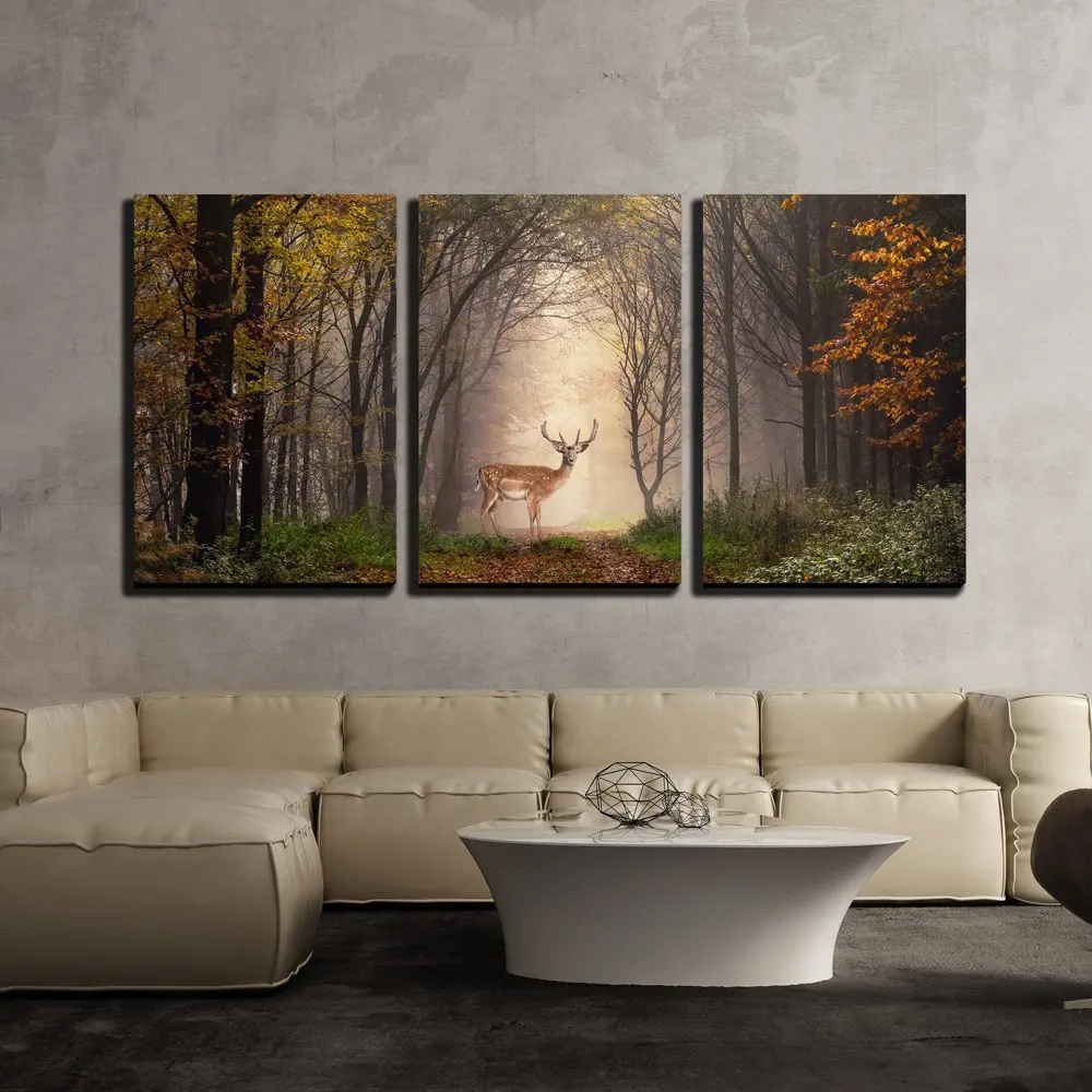 Canvas Print Painting Home Decor 3 Pieces Fallow Deer Standing In