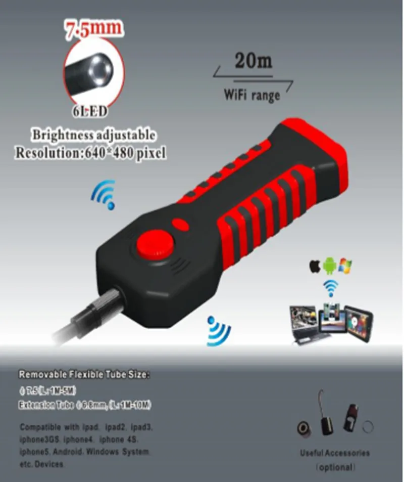 8.5 мм 2mp HD WI-FI ручной эндоскоп