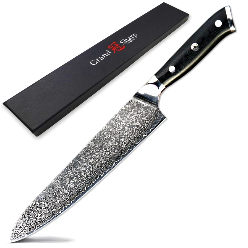 

Grandsharp 9.5 Inch Damascus Chef Knife 67 Layers VG-10 Steel Japanese Damascus Kitchen Knife Cooking Tools Butcher Knife
