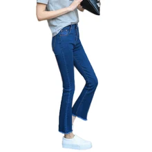 Весенние расклешенные женские джинсы стрейч Повседневная молния джинсы с высокой талией Корейская длина лодыжки худые Джинсы женские джинсовые брюки