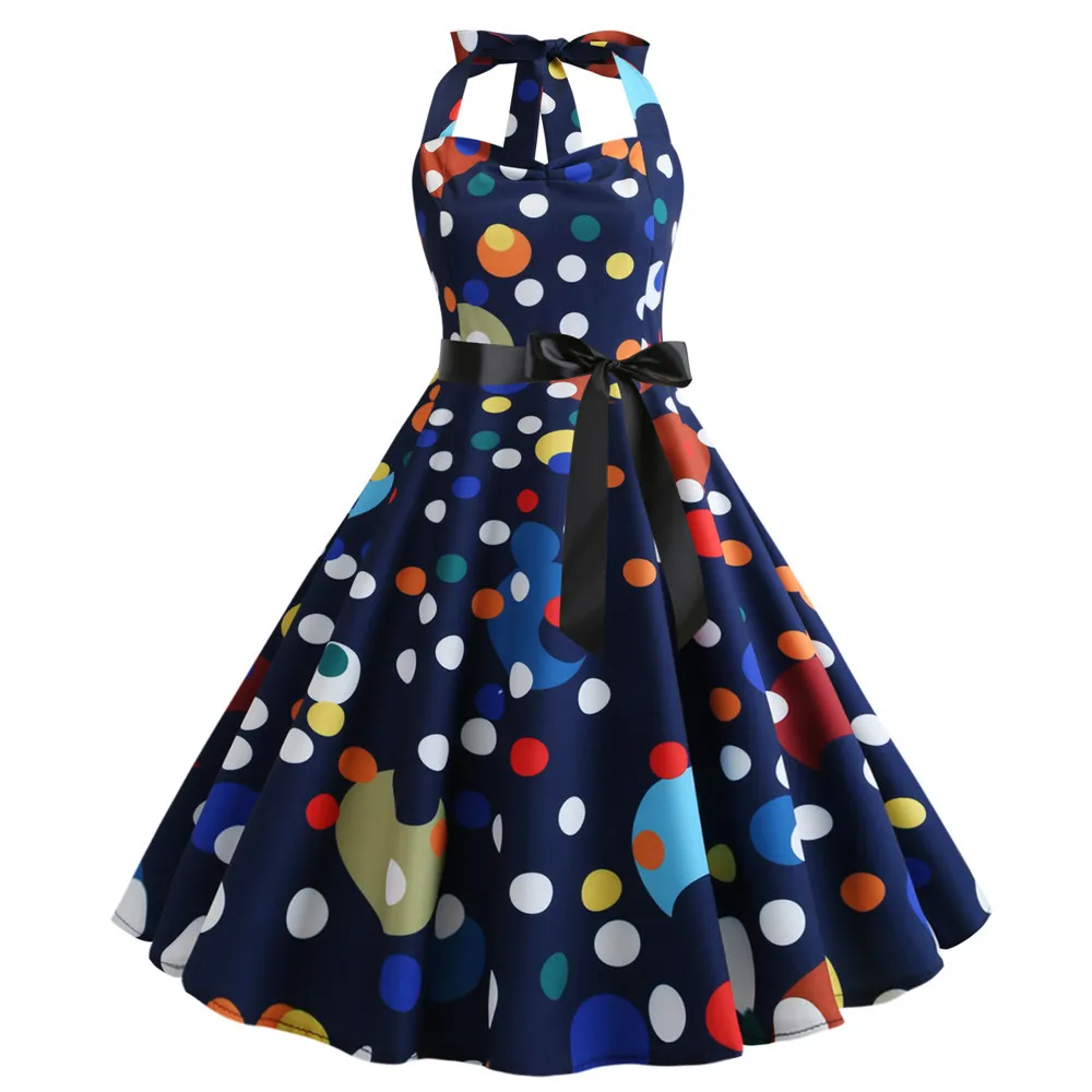 

Sexy Retro White Polka Dot Dress Robes Vintage Pin Up Dress 50s 60s Gothic Rockabilly Summer Dresses 2019 Vestido
