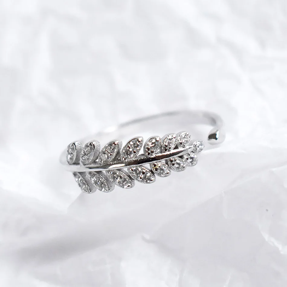 3Virgooer 925 Sterling Silver Open Ring Woman Jewelry Fashion Simple Open Design Leaf Ring Female Flower Rings Wedding Rings For Women