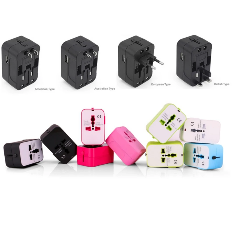 Универсальный международный переходник 2 USB Порты и разъёмы World Travel AC Мощность Зарядное устройство адаптер вилку