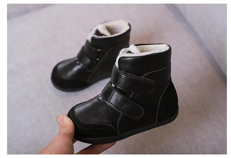 Новинка 2019 года; зимние детские ботинки для девочек и мальчиков; теплые детские ботильоны из натуральной кожи; утолщенная хлопковая обувь