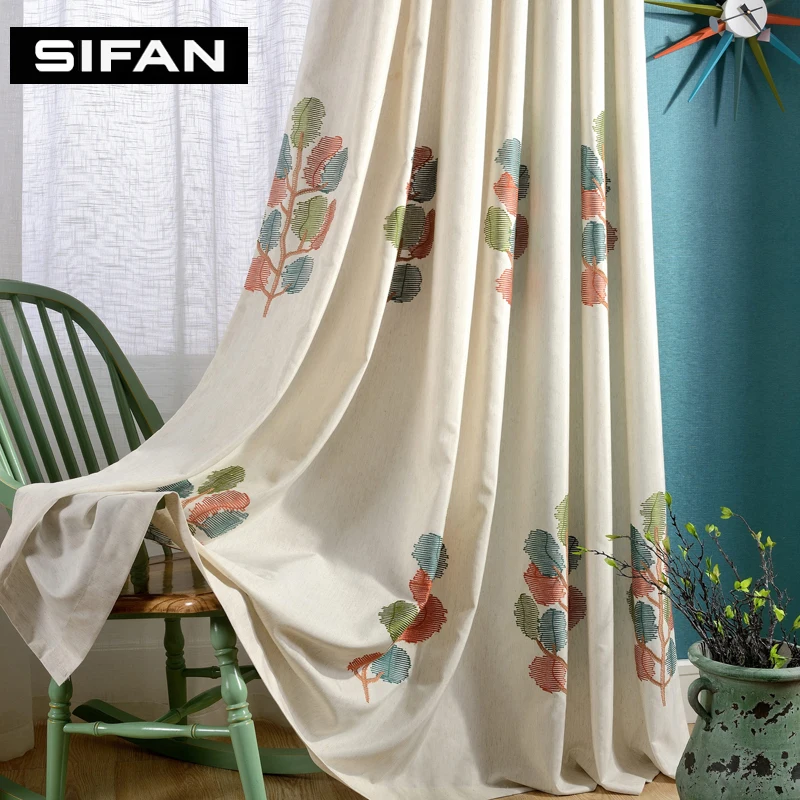 

Embroidered Wishing Tree Faux Linen Curtains for the Bedroom Windows Drapes Fabric for Living Room Curtains