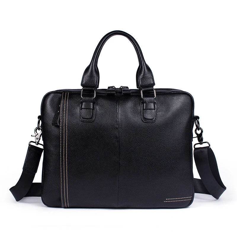NEW Fashion Black Satchels Real Cow Leather Messenger Bags Male