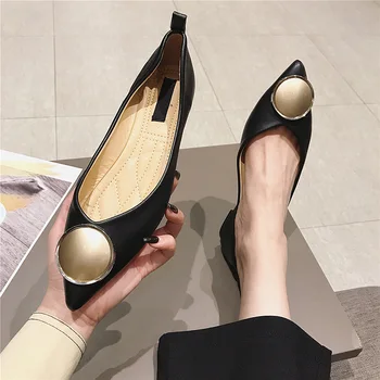 

Luxury Brand Women Flats Shoes Pointed toe 2019 Spring Summer Leather Women Casual Shoes Slip-on Office Ladies Shoes Black A1312