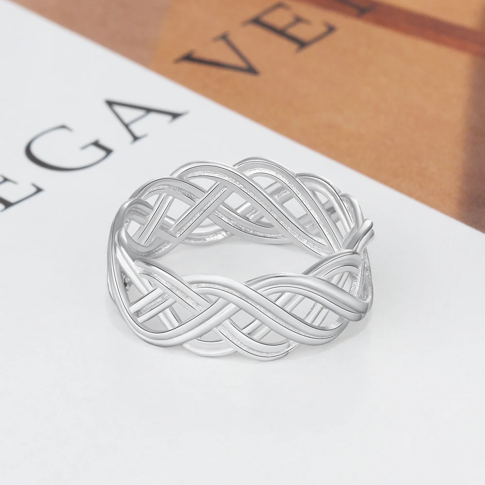 Solid 925 Sterling Silver Rings 7mm Width Lace Weaving Rings For Women Vintage Wedding Rings Silver Jewelry (RI102791)