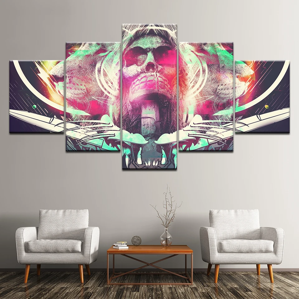 Canvas Painting abstract colorful skull 5 Pieces Wall Art Painting Modular Wallpapers Poster