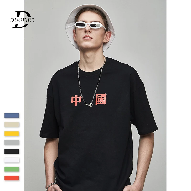 

Men T-shirt Cotton New Tide Style 2019 Summer Men Solid T Shirts Casual Short Sleeve Loose Tops Tees Shirts Letter Print Cotton
