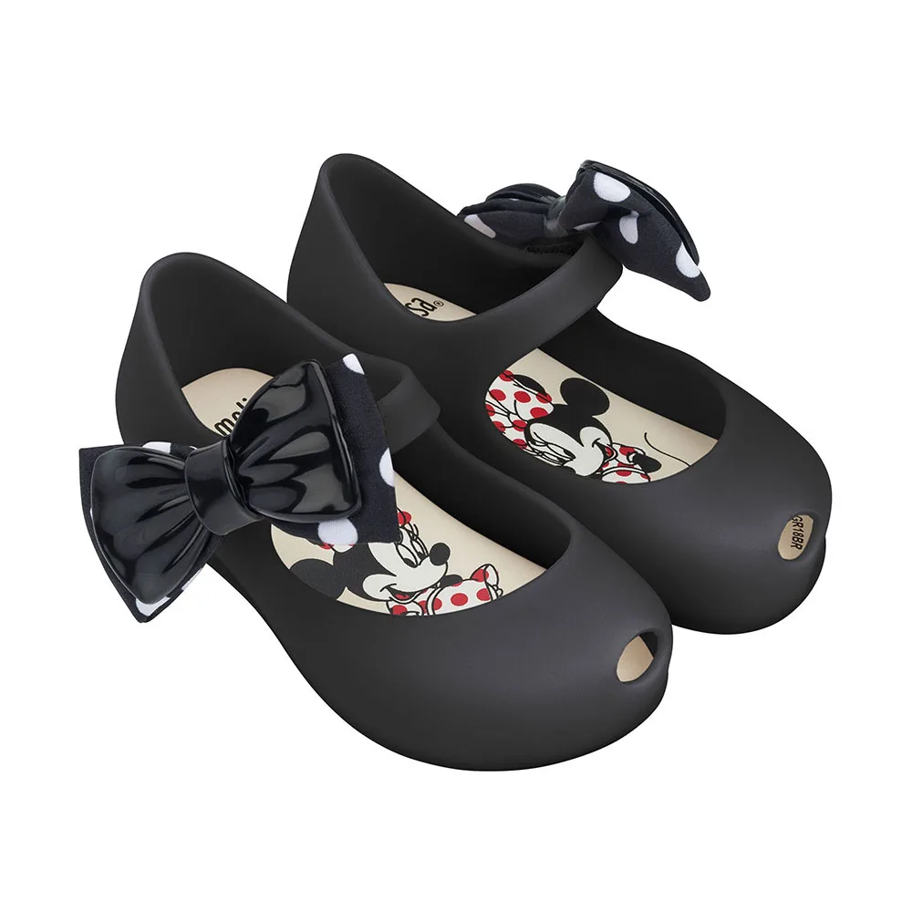 Mini Melissa/оригинальные Ultragirl+ Minnie II, новинка года, пластиковые сандалии для девочек с бантом, детские сандалии Melissa/детские Нескользящие туфли - Цвет: Black