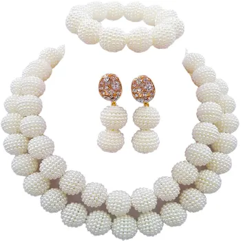

White African Wedding Beads Simulated Pearl Bridal Jewelry Set Nigerian Beads Wedding Party Jewelry Sets 2ZQQ07